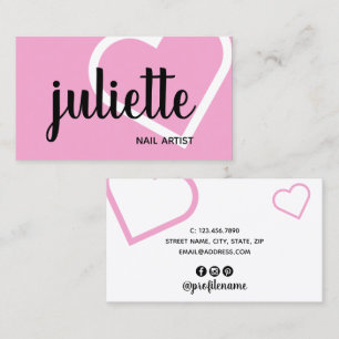 Modern chick white black & pink nail artist business card