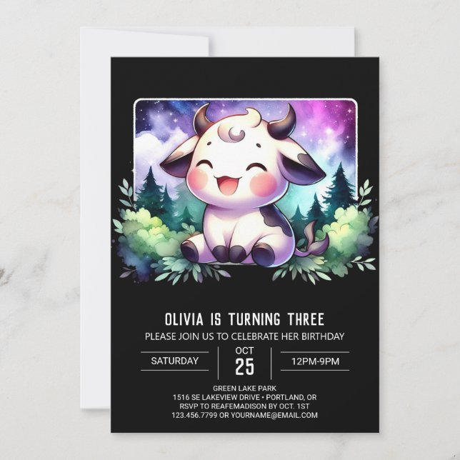 Modern Children Cow Birthday Invitation (Front)