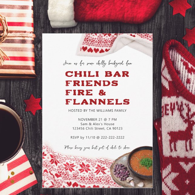 Modern Chili Friends Flannel Friendsgiving Potluck Invitation (Modern Chili Friends Flannel Friendsgiving Friendsmas Potluck Invitation Thanksgiving Christmas)
