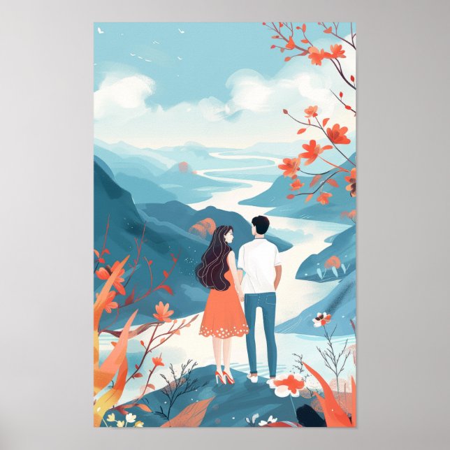 Modern Chinese Couple Illustration Poster (Front)