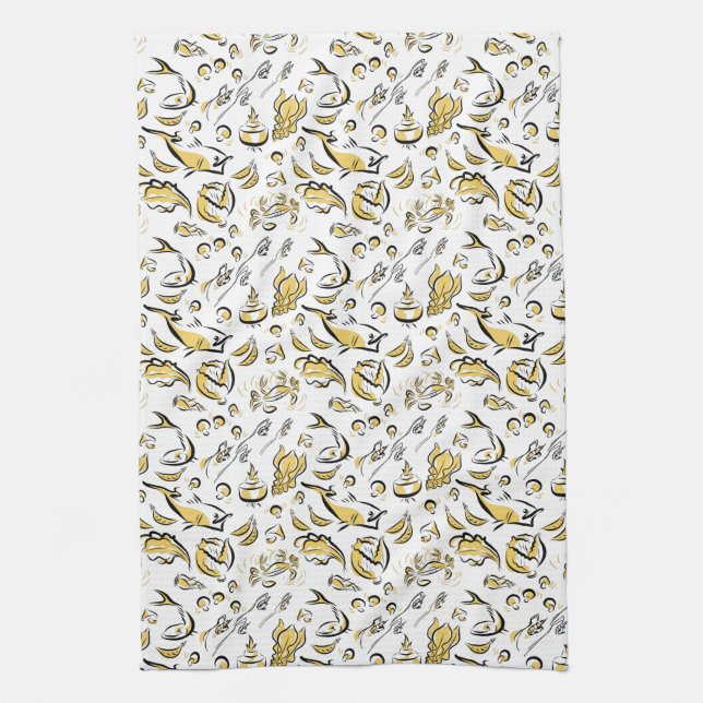 Modern Chinese Cuisine Ink Drawing Kitchen Towel (Vertical)