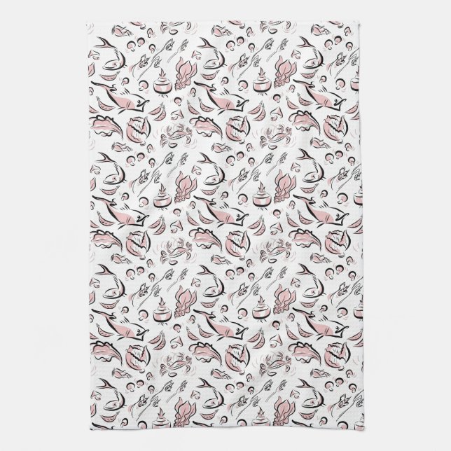 Modern Chinese Cuisine Ink Drawing Kitchen Towel (Vertical)
