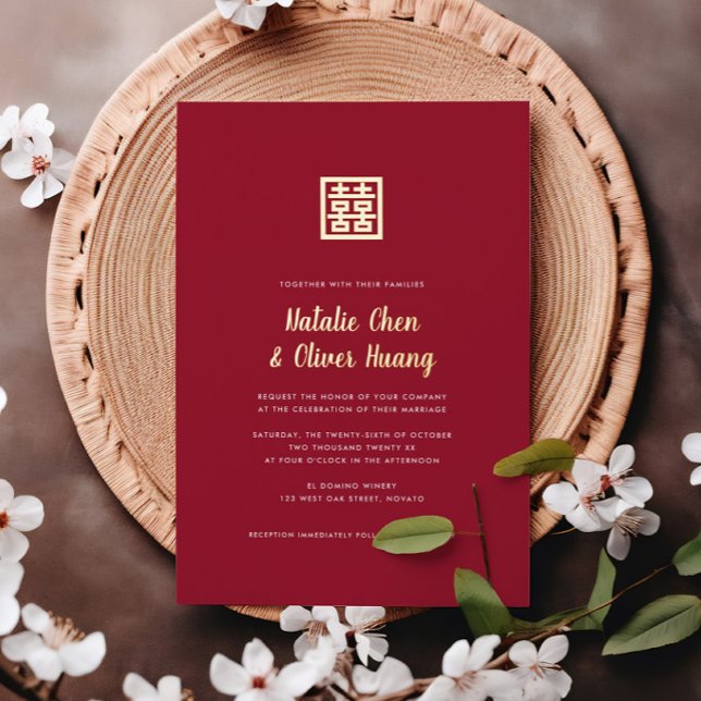 Modern Chinese Double Happiness Wedding Red + Gold (Creator Uploaded)
