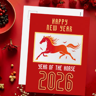 Modern Chinese Horse New Year 2026  Holiday Postcard