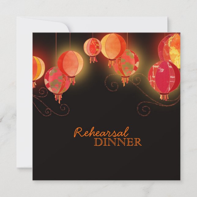 Modern Chinese Lanterns Wedding Rehearsal Dinner Invitation (Front)