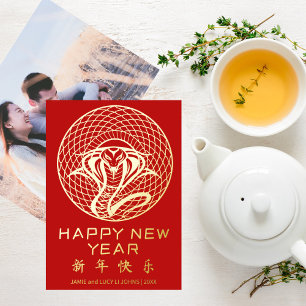 Modern Chinese New Year of Snake Photo Red Gold