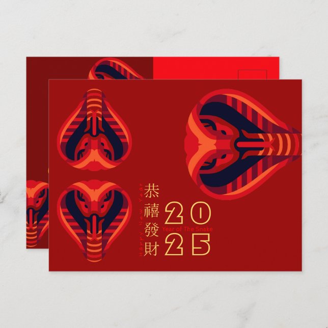 Modern Chinese New Year Snake 2025 HPostCc Holiday Postcard (Front/Back)