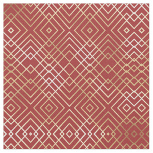 Modern Chinese Red Art Deco Geometric Pattern Fabric