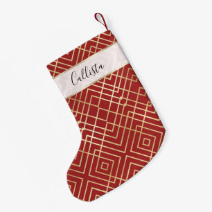 Modern Chinese Red Art Deco Geometric Pattern Small Christmas Stocking
