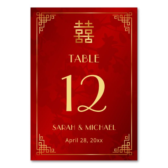 Modern Chinese Wedding Table Number (Front)