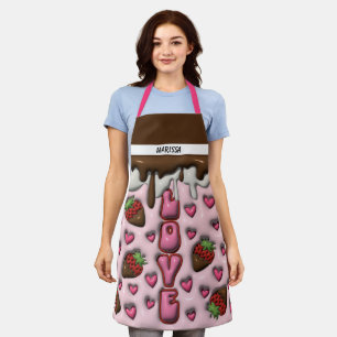 Modern Chocolate and Strawberry Love Name  Apron