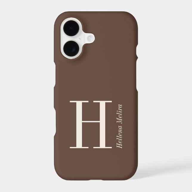 Modern Chocolate Brown Ivory Monogram Name (Back)