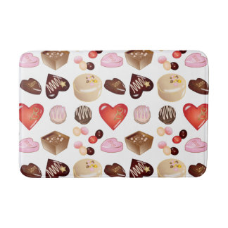 Modern Chocolate Candy Heart Pattern Bath Mat
