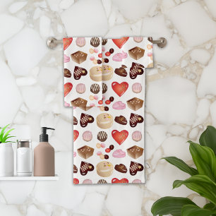 Modern Chocolate Candy Heart Pattern Bath Towel Set