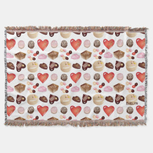 Modern Chocolate Candy Heart Pattern Throw Blanket