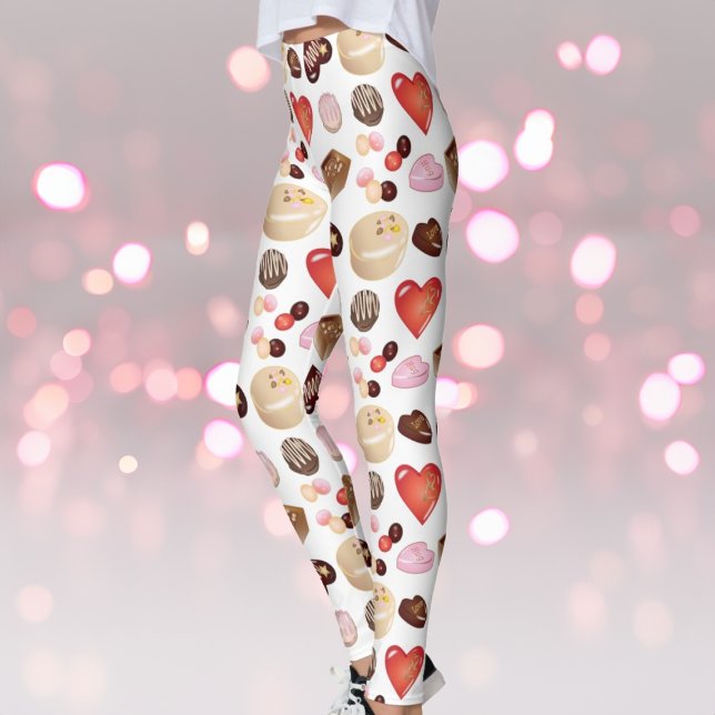 Modern Chocolate Candy Heart Print Leggings (Creator Uploaded)
