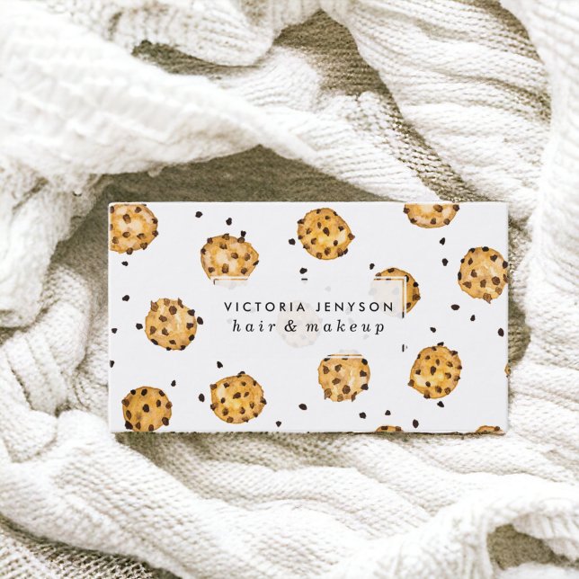 Modern chocolate chips cookies watercolor pattern business card (Modern chocolate chips cookies watercolor pattern business card)