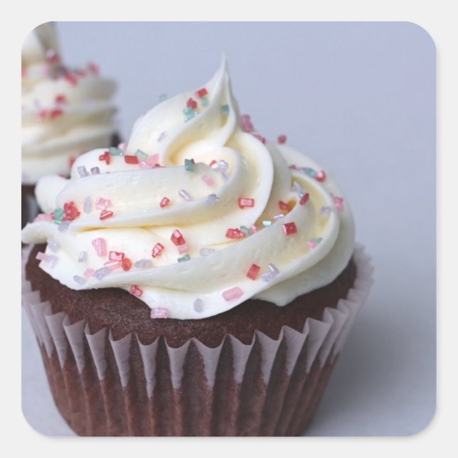 Modern Chocolate Cupcakes Sprinkle Frosting Square Sticker (Front)
