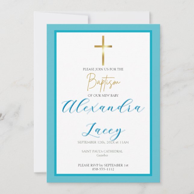 Modern Christening Baptism Gold Cross Invitation (Front)