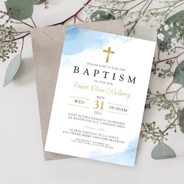 Modern Christening Boy Baptism Invitation Template (Creator Uploaded)