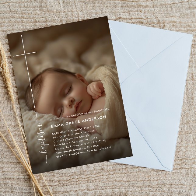 Modern Christening | Gender Neutral Photo Baptism Invitation (Creator Uploaded)