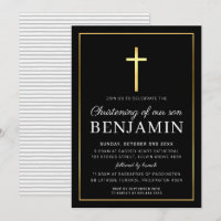 MODERN CHRISTENING gold cross simple black white