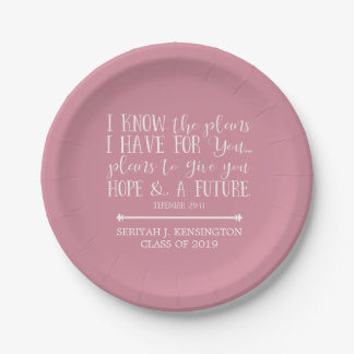 Modern Christian Bible Verse Blush Pink Graduation Paper Plate