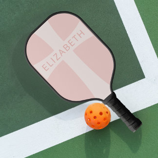 Modern Christian Cross Custom Name Blush Pink Pickleball Paddle