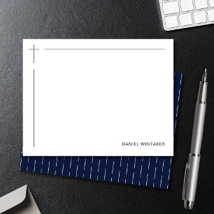 Modern Christian Cross Monogrammed Minimal Navy Card