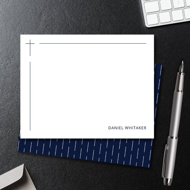 Modern Christian Cross Monogrammed Minimal Navy Card (Clean lines. Quiet faith.
Modern stationery for meaningful words.)