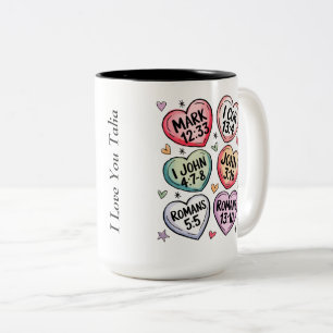 Modern Christian Heart Valentines Bible Verses Two-Tone Coffee Mug