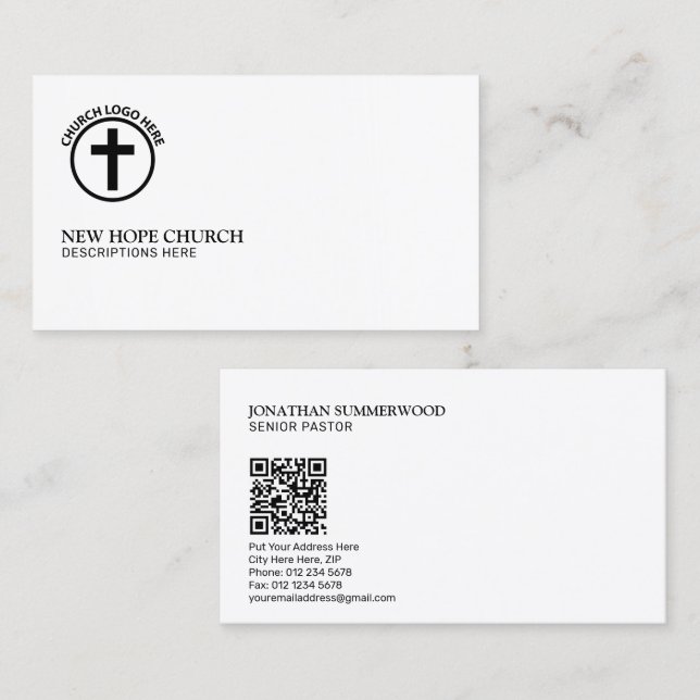 Modern Christian Pastor Cross Cloudscape QR Code Business Card (Front/Back)