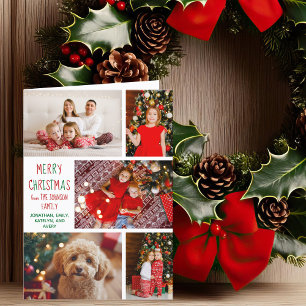Modern Christmas 5 Photo Collage Red Green Folded Holiday Card