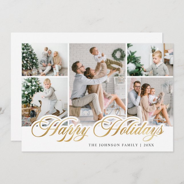 Modern Christmas 5 PHOTO Greeting Holiday Card (Front/Back)