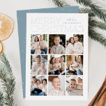 Modern Christmas 9 Photo Collage<br><div class="desc">Modern Christmas photo card featuring "Merry Christmas" displayed at the top of the design in trendy silver foil lettering with a white background. A photo collage of 9 photos is shown below in a grid-style layout. Personalize the multi-photo Christmas card with your family name. The foil card reverses to display...</div>