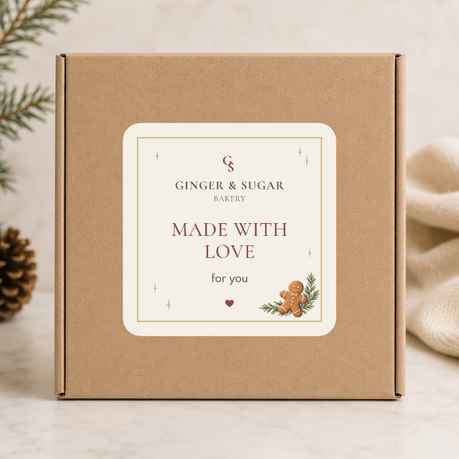 Modern Christmas Bakery Made with Love Square Sticker (Modern Christmas Bakery Made with Love Square Sticker)