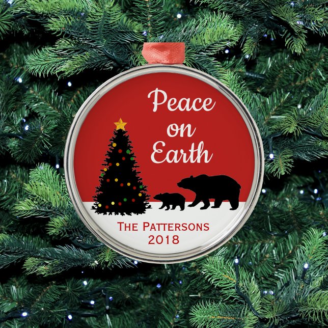 Modern Christmas Bears Peace On Earth Metal Tree Decoration (Creator Uploaded)