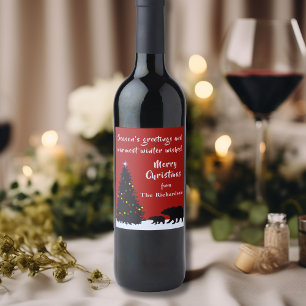 Modern Christmas Bears Wine Label