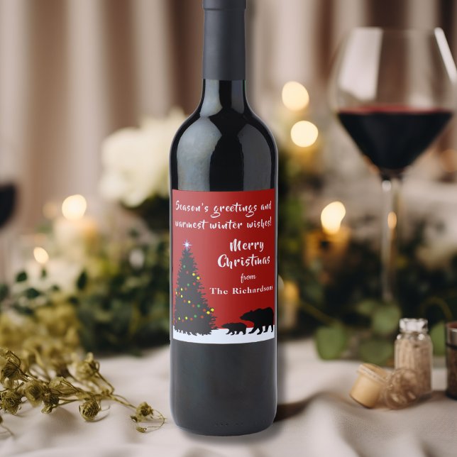 Modern Christmas Bears Wine Label (Creator Uploaded)