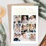 Modern Christmas Beige 9 Photo Collage<br><div class="desc">Modern Christmas photo card featuring "Merry Christmas" displayed at the top of the design in trendy gold foil lettering with a white background. A photo collage of 9 photos is shown below in a grid-style layout. Personalise the multi-photo Christmas card with your family name. The foil card reverses to display...</div>