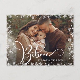 Modern Christmas Believe PHOTO Greeting Holiday Postcard