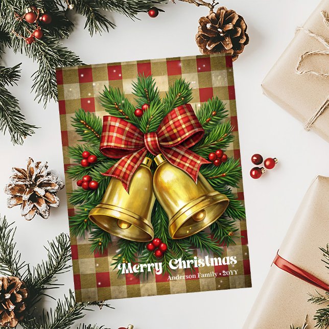 Modern Christmas bells holly wreath greeting desig Holiday Card (Modern Christmas bells holly wreath greeting desig Holiday Card)