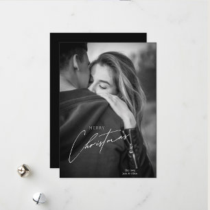 Modern Christmas Black and white couple photo Holiday Card