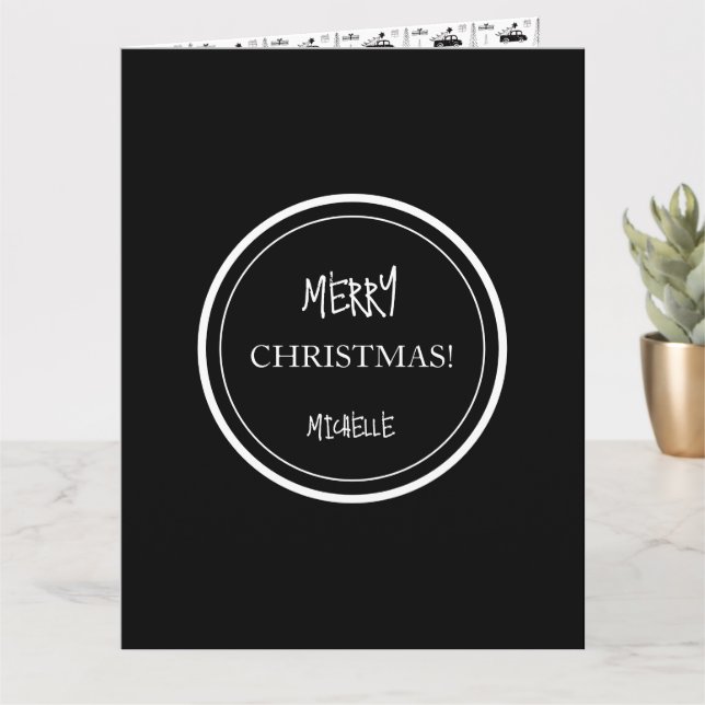 Modern Christmas Black and White Personalised Card (Small Plant)