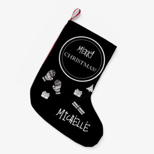 Modern Christmas Black and White Personalised Small Christmas Stocking