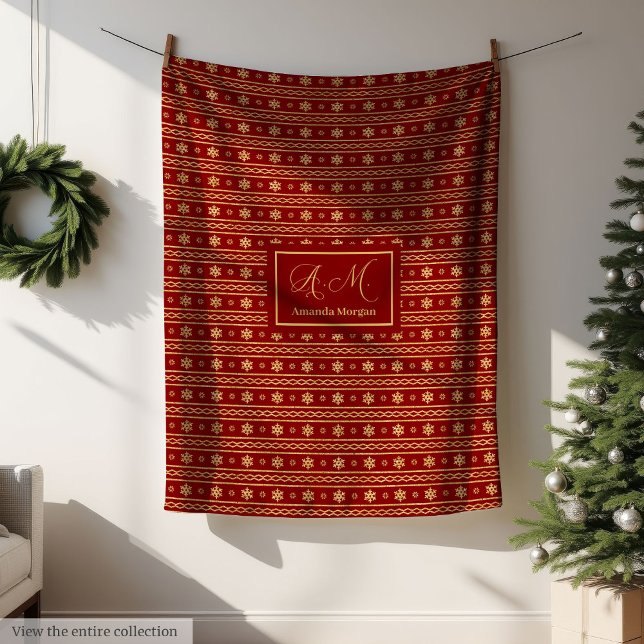 Modern Christmas Blanket Red and Gold Monogram (Modern Christmas Blanket Red and Gold Monogram)