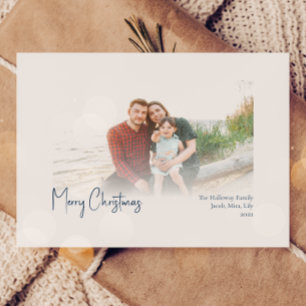 Modern Christmas Blue Faded Photo Holiday Card