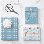 Modern Christmas Blue Plaid, Snowflakes & Gnomes Wrapping Paper Sheet<br><div class="desc">Add a whimsical winter touch to your gifts with this charming blue Christmas wrapping paper set. The collection includes three unique designs: a classic blue plaid pattern for a cosy, traditional feel, a delicate snowflake print on a soft blue background that captures the magic of a snowy holiday, and a...</div>