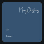 Modern Christmas | Blue To From Square Sticker<br><div class="desc">This modern Christmas | blue to from square sticker is perfect for your minimalist shabby chic boho blue and white holiday greeting. The minimal whimsical handwritten calligraphy is delicate and rustic while staying classy and elegant. You will find that everything about this product is editable, so feel free to add...</div>