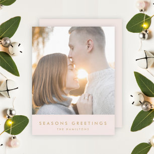 Modern Christmas   Blush Pink and Gold Photo Holiday Card